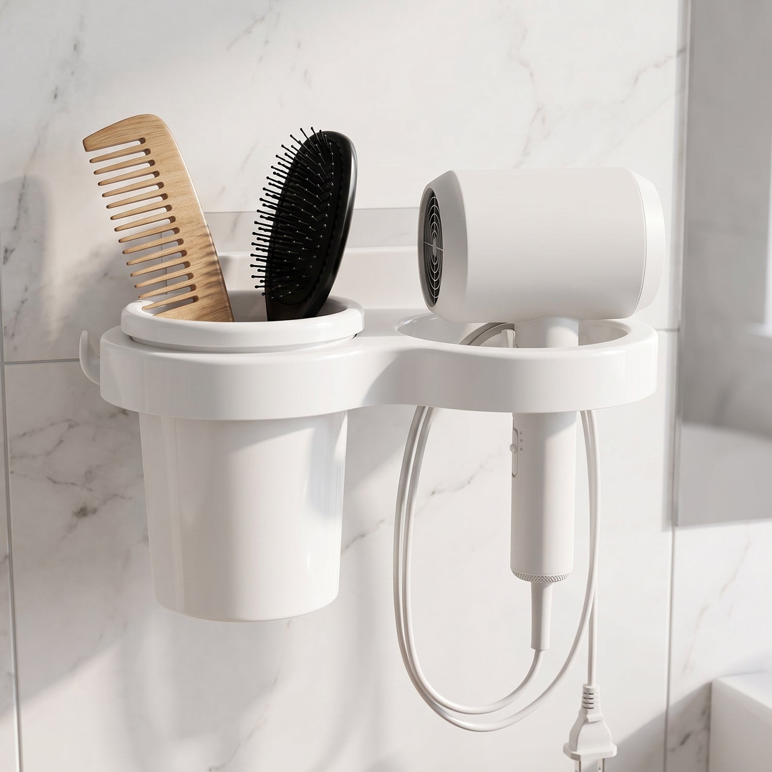 Wall mounted bathroom organizer with space-saving design