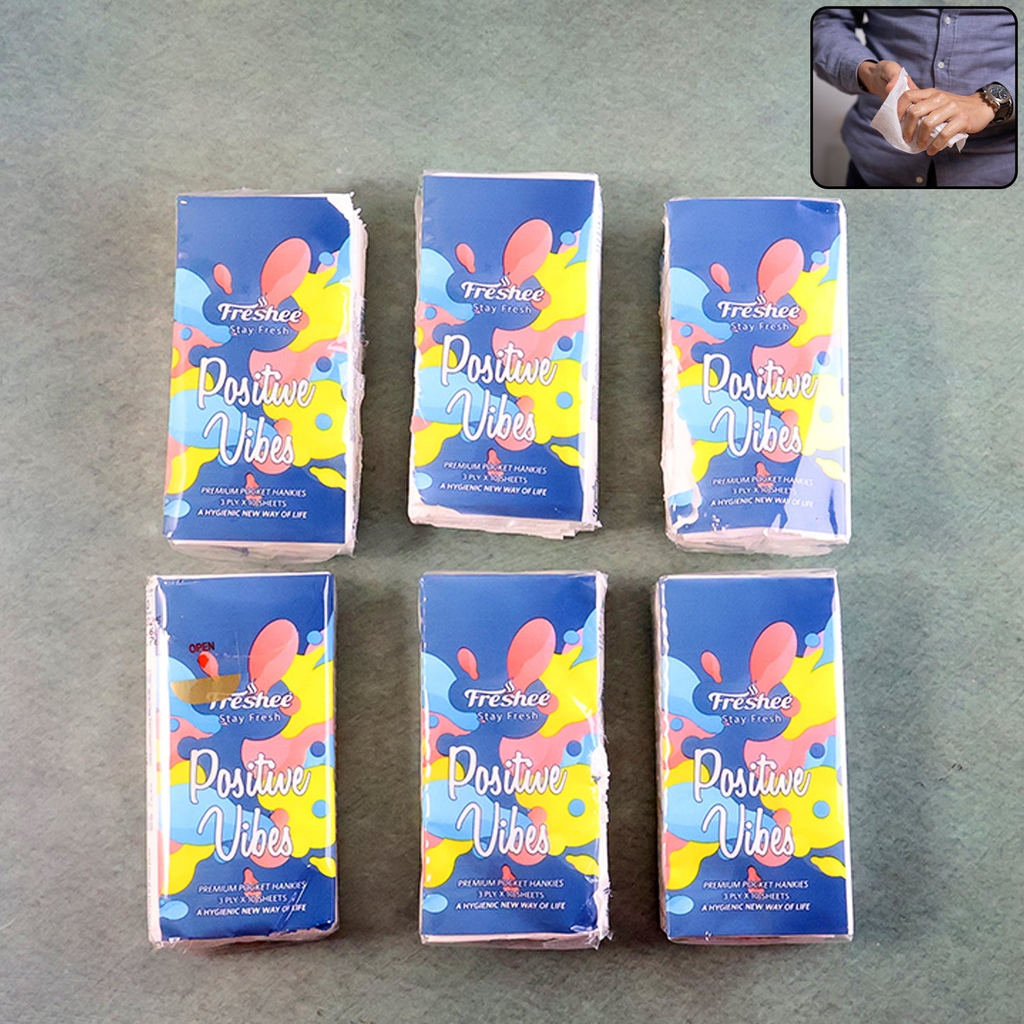 Premium pocket tissue pack showing ultra-soft facial tissues in individual packs