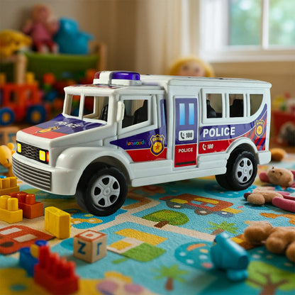 Front view of Police Van Toy revealing realistic police vehicle features