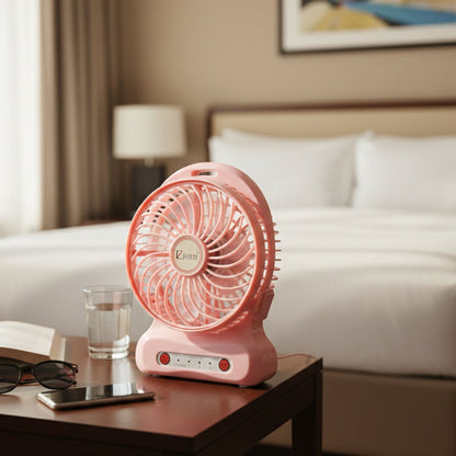 Portable desk fan shown with USB connection cable