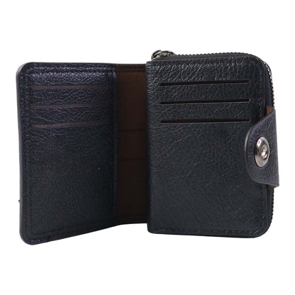 Accordion-style interior of black card holder wallet showing card organizer