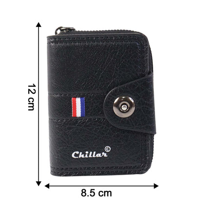 Size reference display for black zip-around card holder wallet