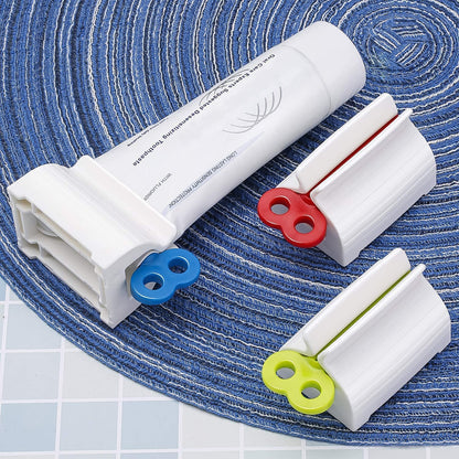Plastic tube squeezer placed neatly on bathroom counter