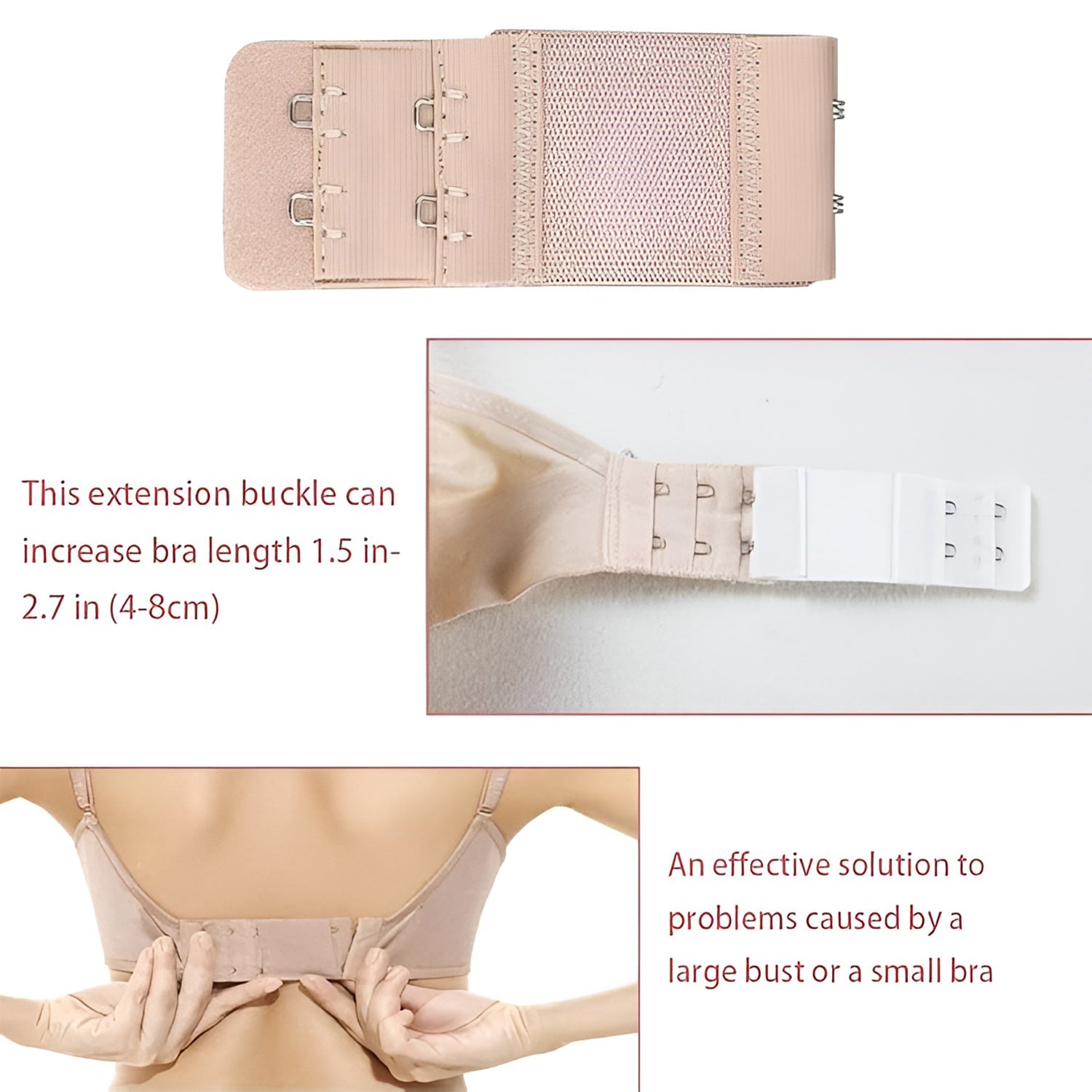 Reusable bra extenders in skin, white and black colors