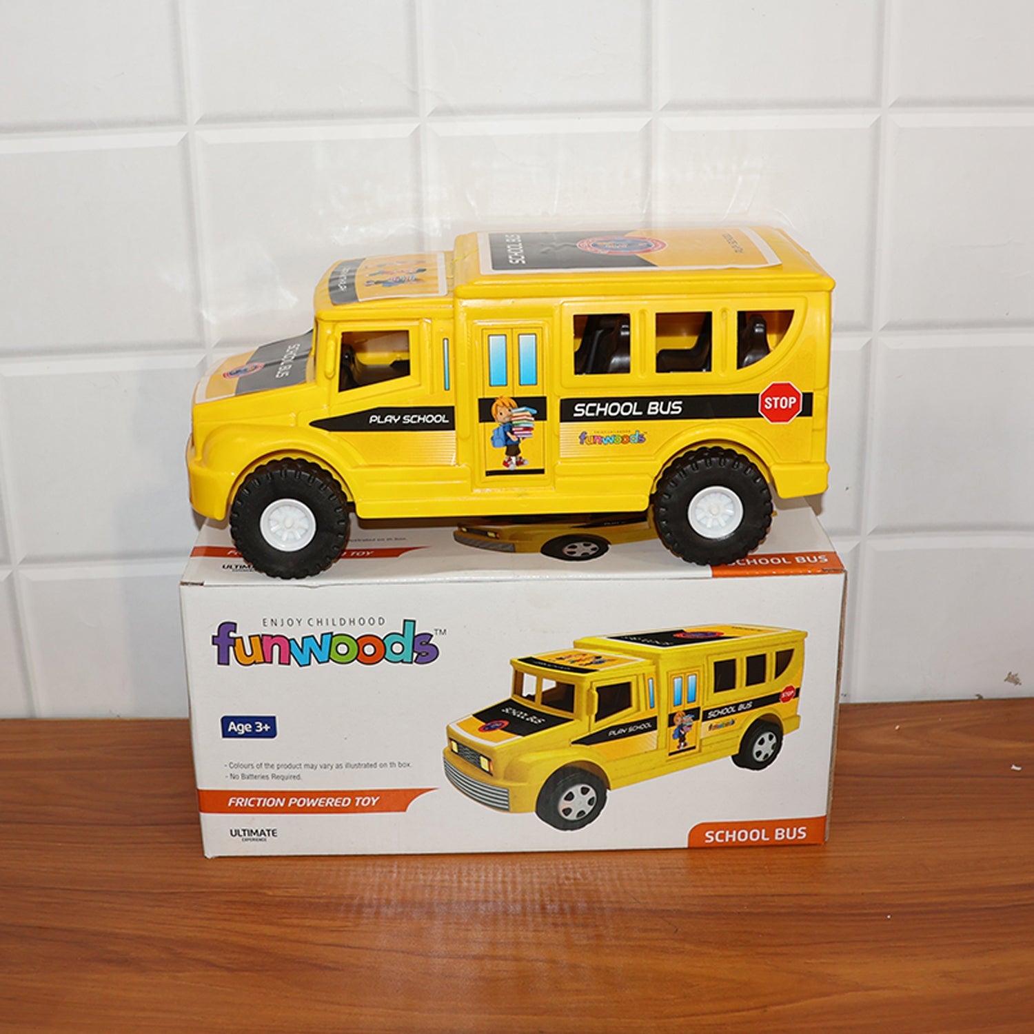 Friction toy bus car with bright graphics and safe rounded edges