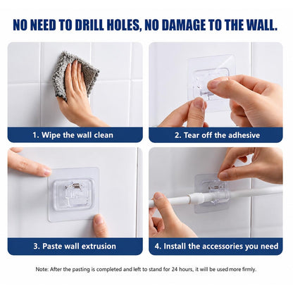Side view of transparent self-adhesive wall hook demonstrating mounting
