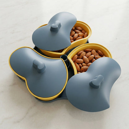 Food storage and serving organizer tray with three compartments