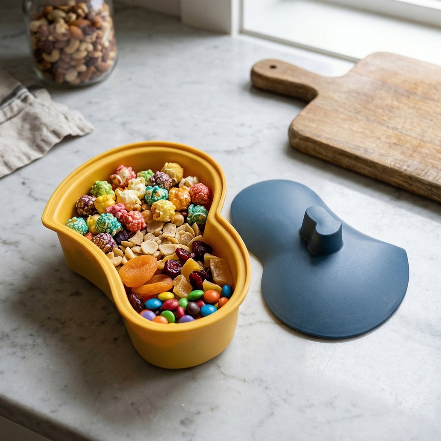 Multi-section snack container with lids for organized storage
