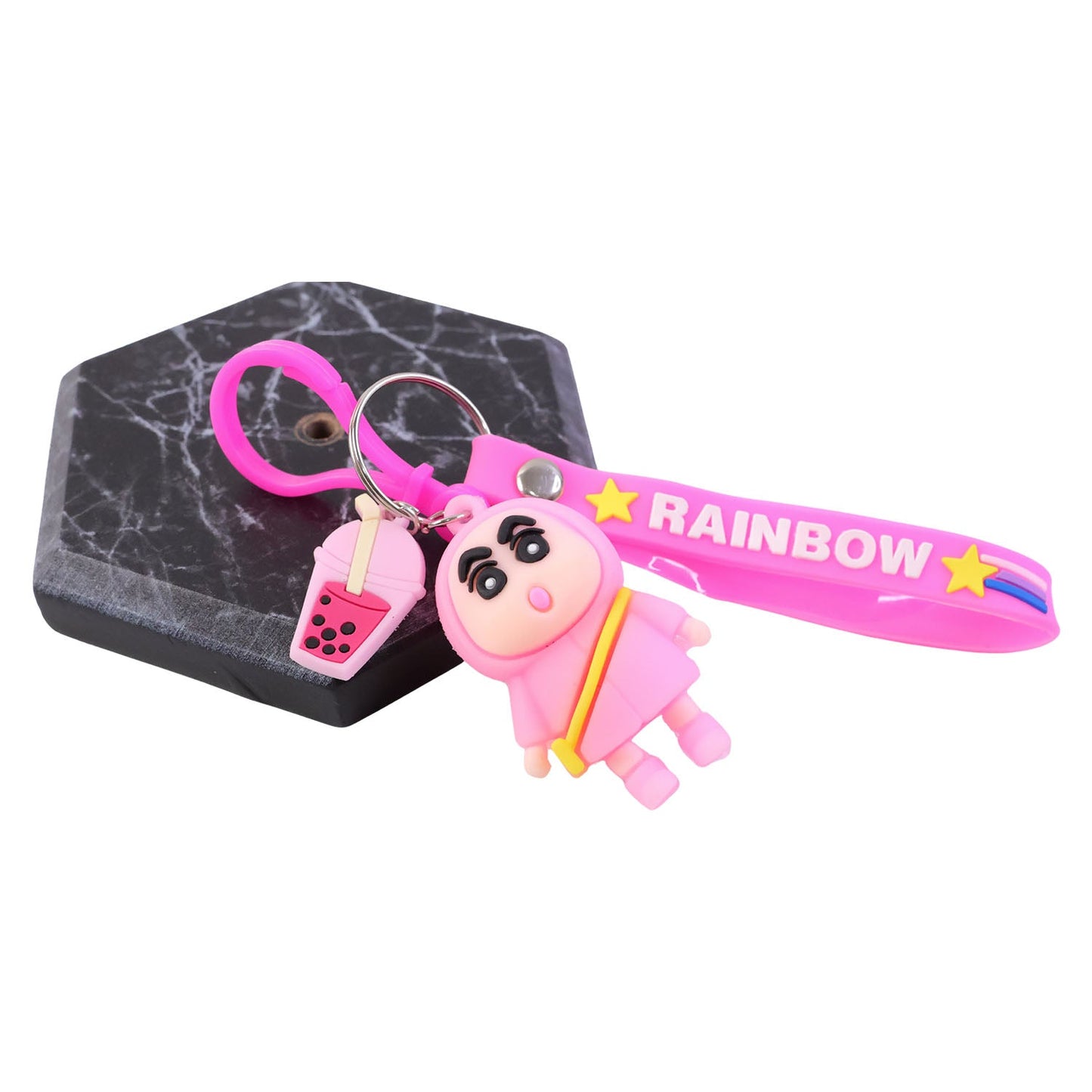 Trendy rainbow strap key holder with cartoon decoration