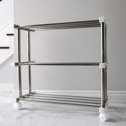 Tiered shoe organizer rack with strong stainless steel rods