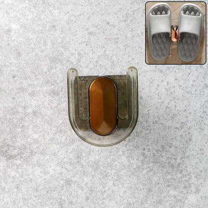 Transparent self-adhesive wall mount slipper holder showing U-shaped design