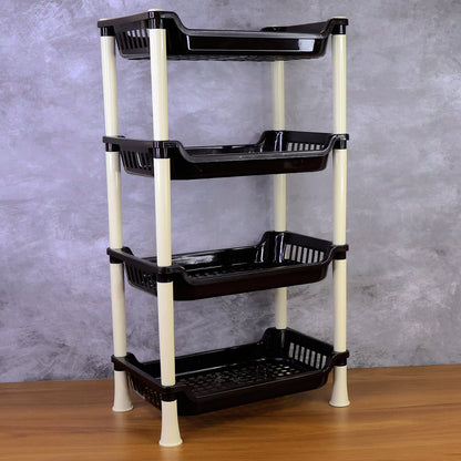 Compact plastic storage rack ideal for kitchen or bathroom organisation
