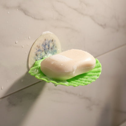 Self-adhesive wall soap tray keeping soap dry and organized