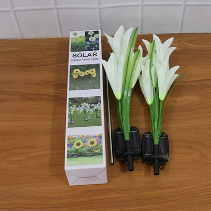 Solar garden flower lights illuminating garden with energy-efficient LEDs