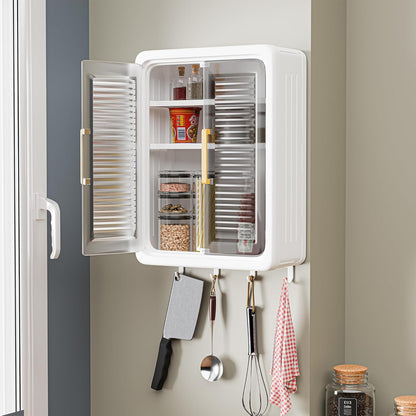 Empty sliding door wall-mounted kitchen cabinet attached to wall