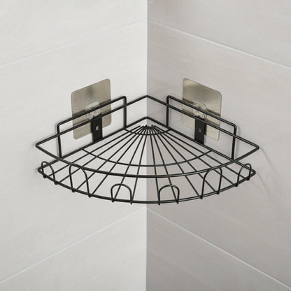 Easy-mount bathroom storage rack fixed with adhesive backing