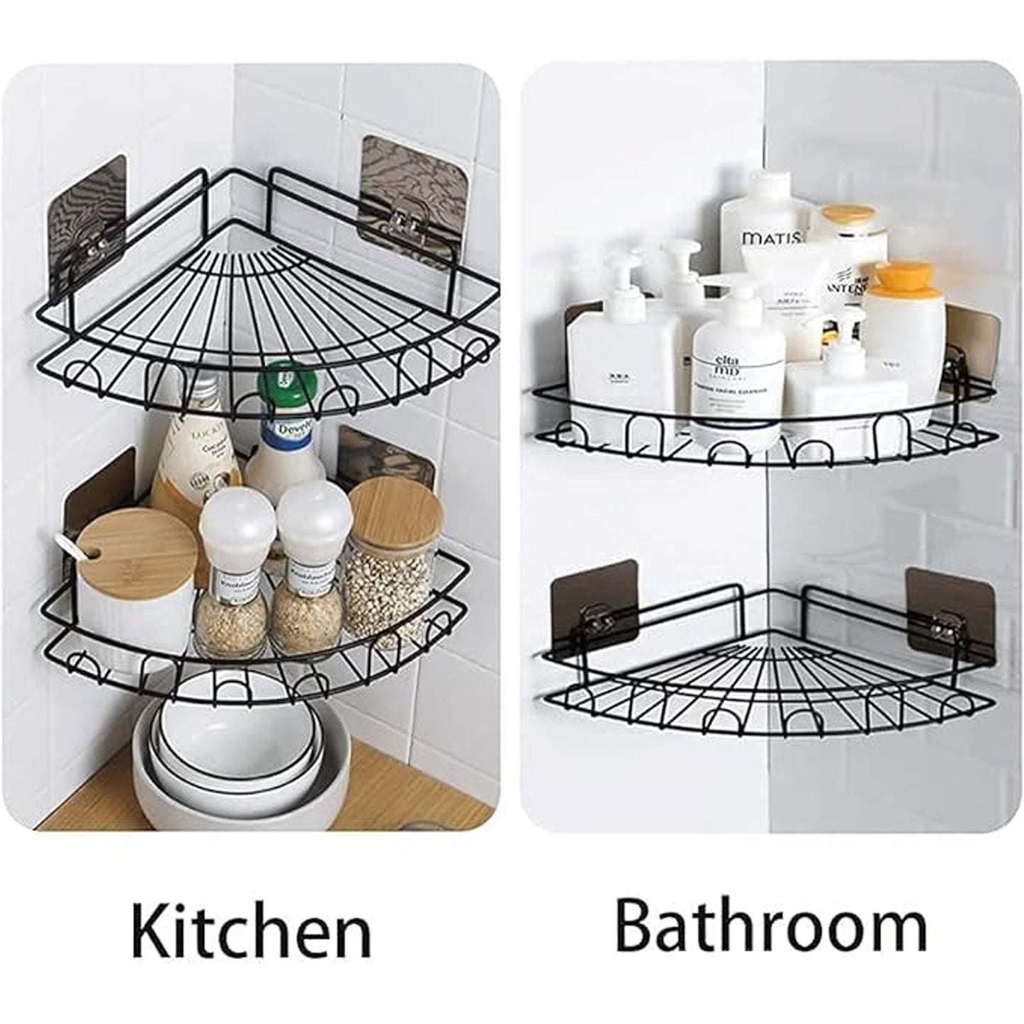 Multipurpose metal storage rack for bathroom and kitchen corners
