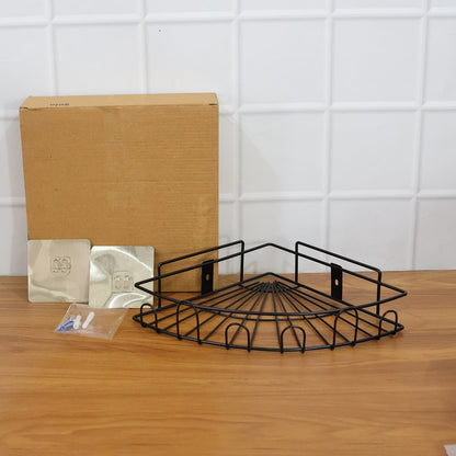 Space-saving corner storage rack ideal for bathroom essentials