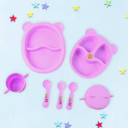 Children’s Tableware pieces laid out showcasing lightweight, durable plastic