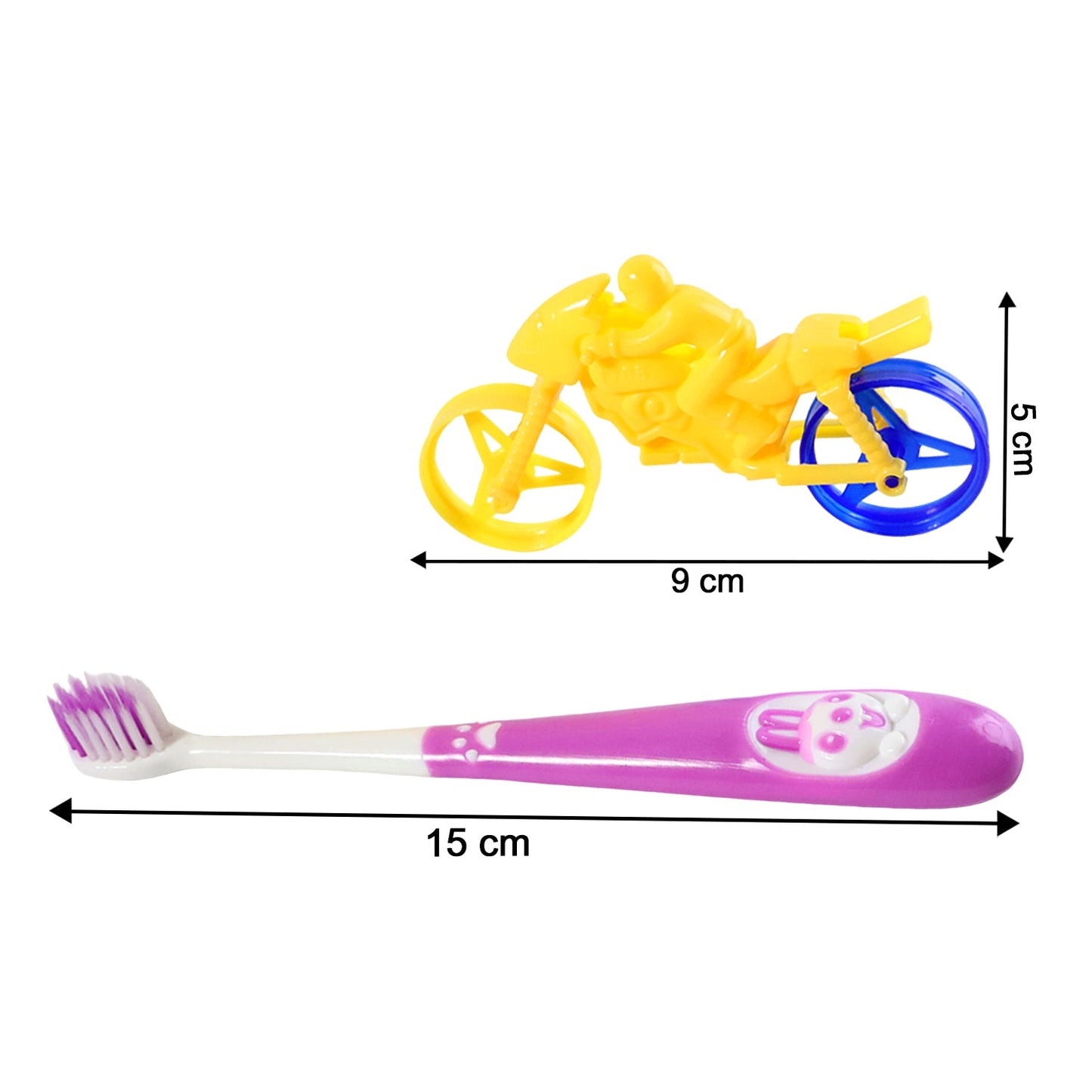 Panda toothbrush and motorcycle toy set in gift packaging