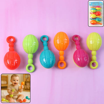 Colorful set of 6 baby hand rattles for sensory play