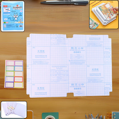Transparent book cover protecting textbooks and notebooks in a 10-piece set