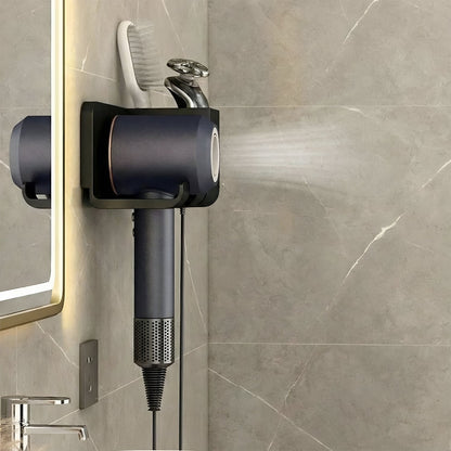 Dryer wall organizer saving space with compartments for styling accessories
