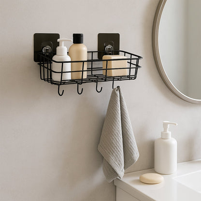 Wall-mounted metal wire storage basket ideal for kitchen or bathroom