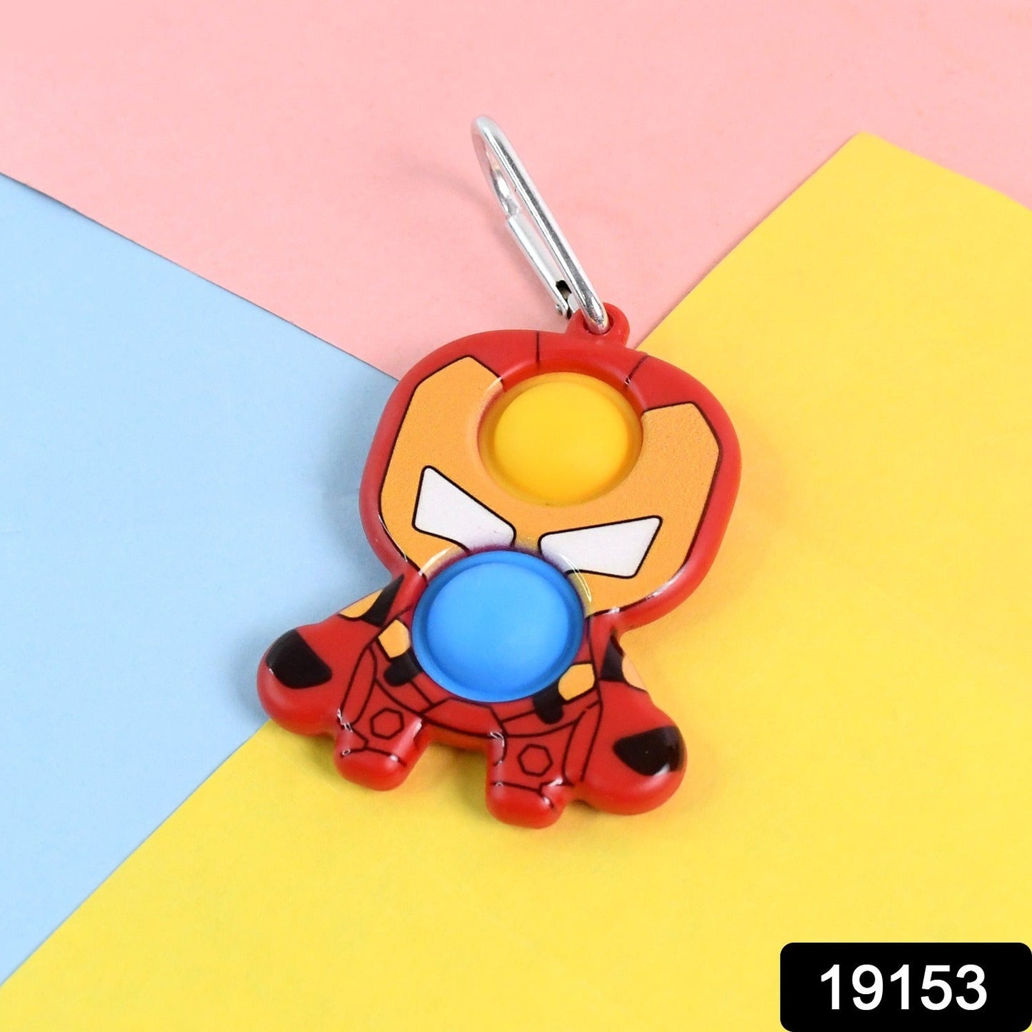 Compact Iron Man bubble pop keychain toy for stress relief