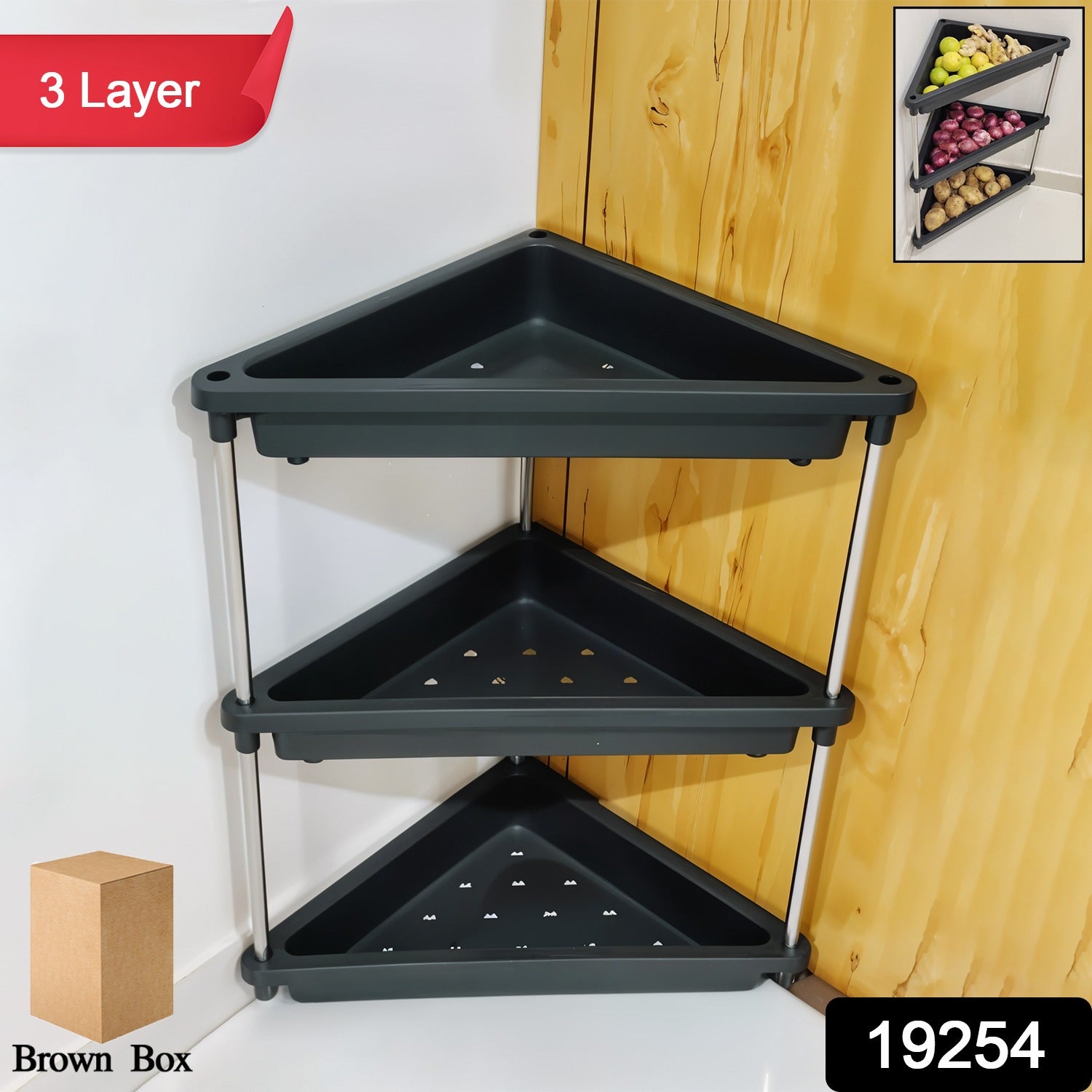 Assembled 3-tier plastic corner storage rack ideal for kitchen and bathroom
