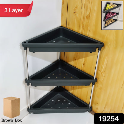 Assembled 3-tier plastic corner storage rack ideal for kitchen and bathroom