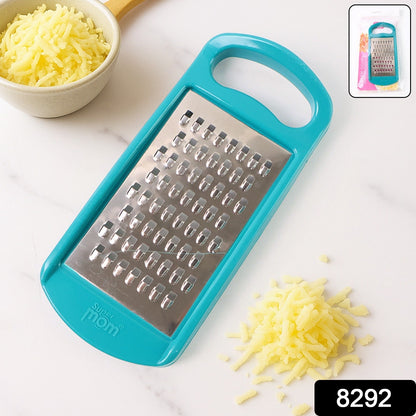 Close-up view of ergonomic handle on Supermom cheese grater for comfortable grip