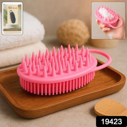 Close-up of soft silicone bristles on bath brush for gentle exfoliation
