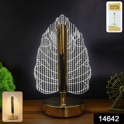 LED table lamp featuring plastic leaf design shade and golden base
