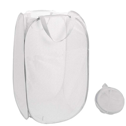Organizing clothes with collapsible mesh laundry hamper