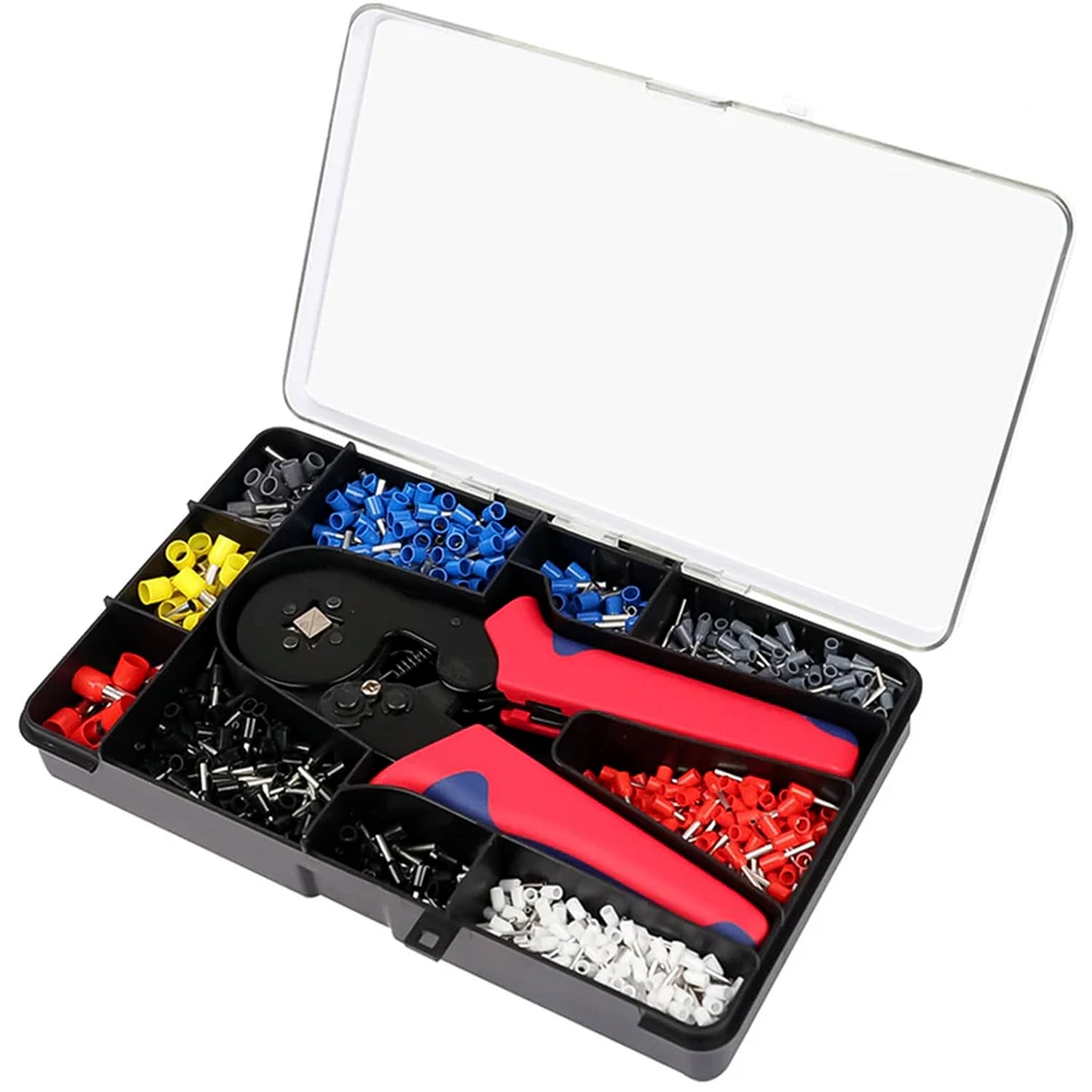 Professional grade wire crimping tool set with ergonomic handles