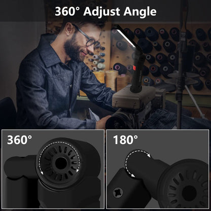 Adjustable arm LED work light with magnetic base for hands-free use