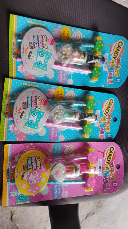 Stationery combo featuring candy-themed pencils and decorative accessories