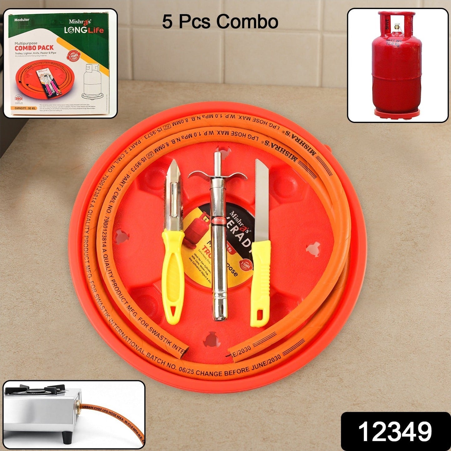 Complete LPG kitchen combo pack including trolley, lighter, knife and peeler
