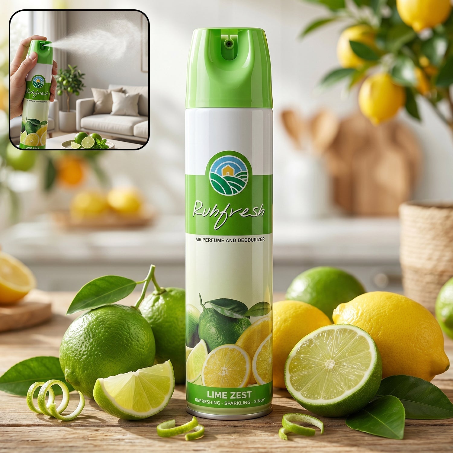 Lime Zest Air Freshener Spray 220 ML bottle with refreshing citrus scent