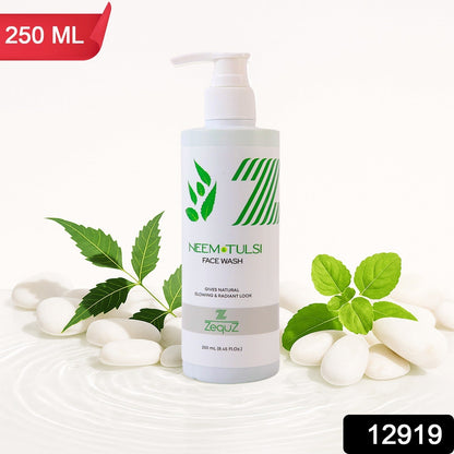 Neem and Tulsi leaves alongside Neem & Tulsi Face Wash representing natural ingredients