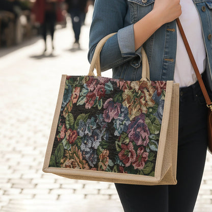 Front view of multipurpose floral print carry hand bag