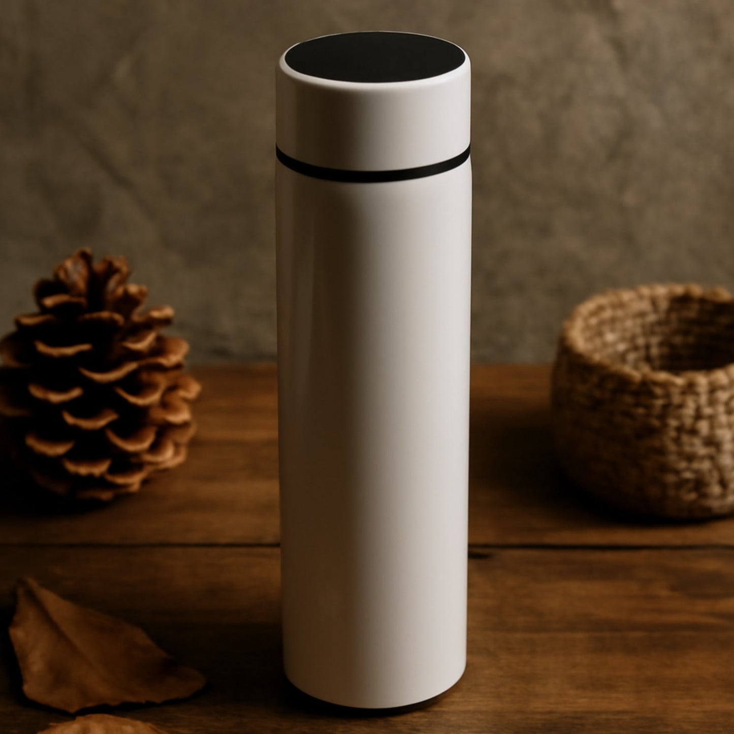 White insulated water bottle in a compact shape for easy carrying