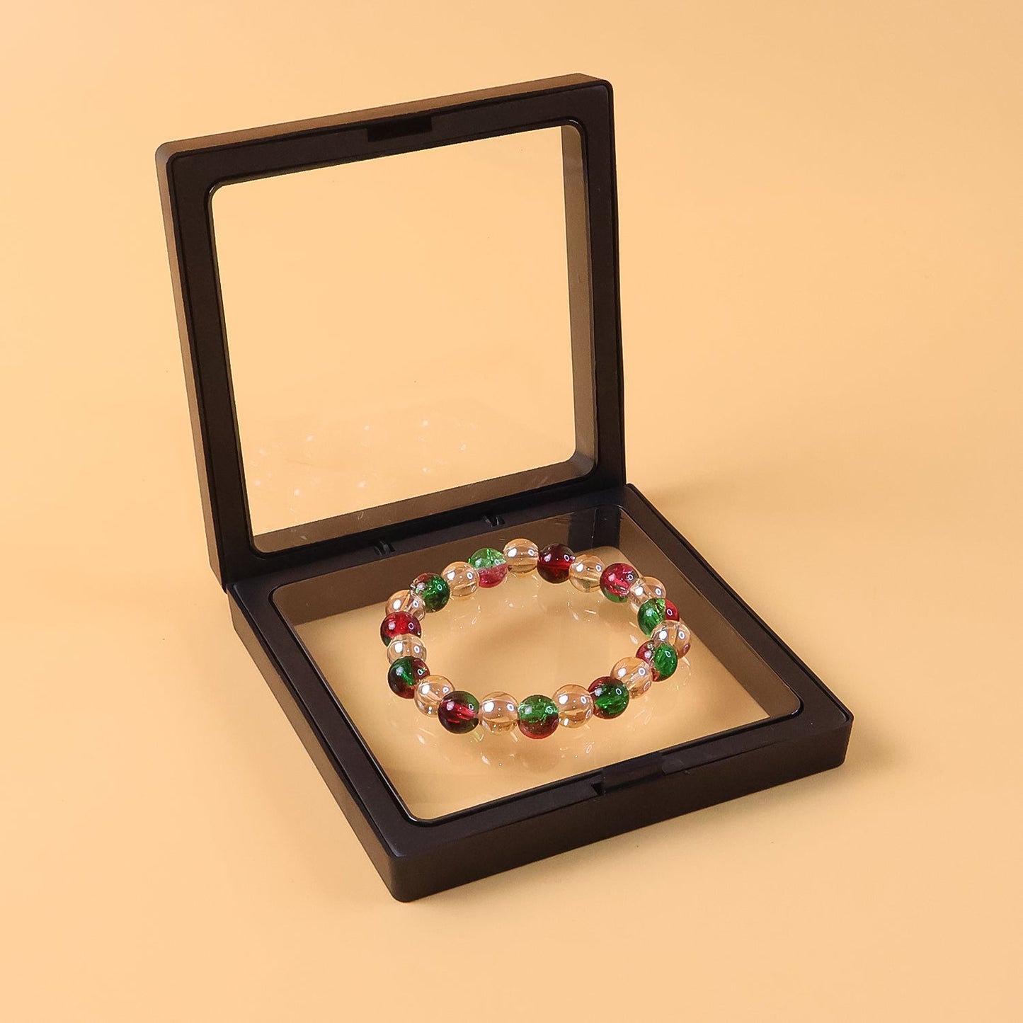 Fashionable multicolor bead bracelet with elastic stretch band on wrist