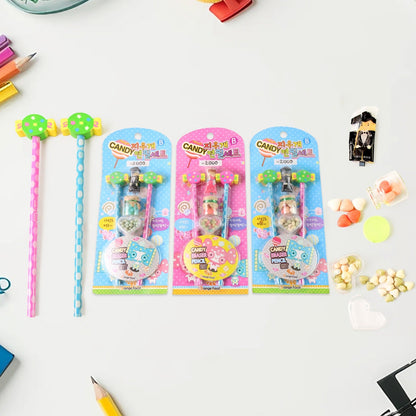 Packaged Candy Themed Pencil Set with writing tools and cute jars