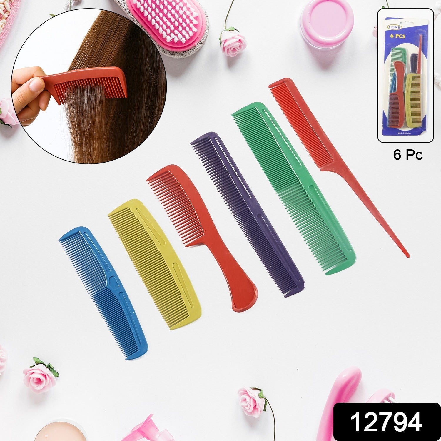 Collection of assorted styling hair combs in set