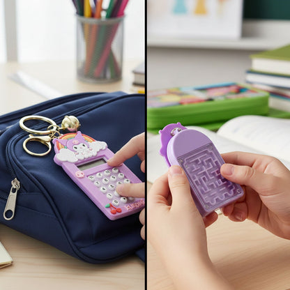 Digital calculator keychain in Kuromi cartoon style for kids and students