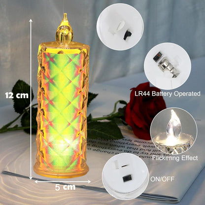 Close-up of LED tea light candles with smokeless flameless design