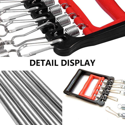Close-up view of the chest expander's metal and spring construction