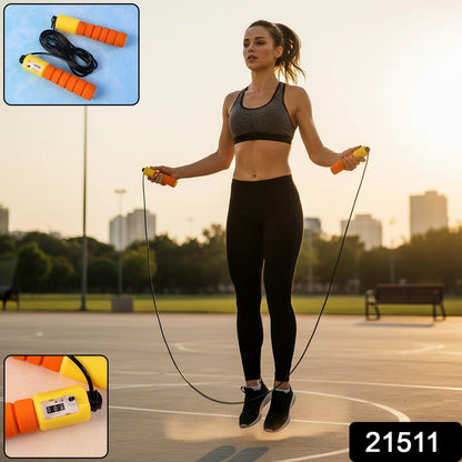 Close-up of digital counter on adjustable fitness jump rope for cardio